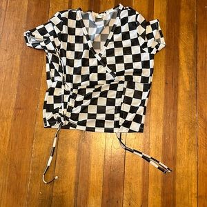 Black and white checkered see-through t shirt